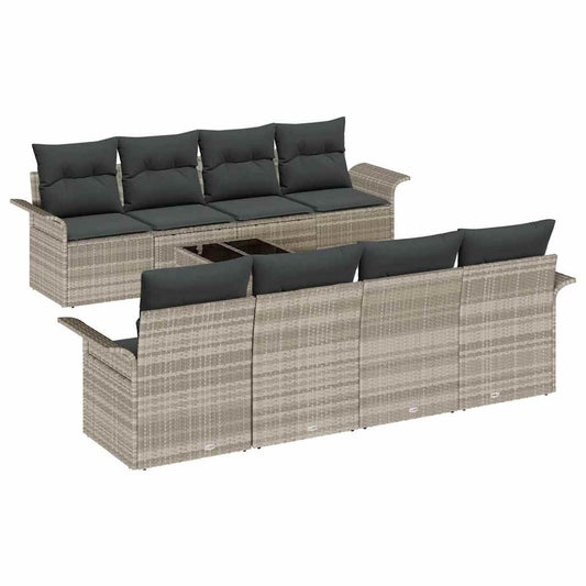 Garten-Sofa-Set mit Kissen 9 pcs Hellgrau 55 x 55 x 37 cm