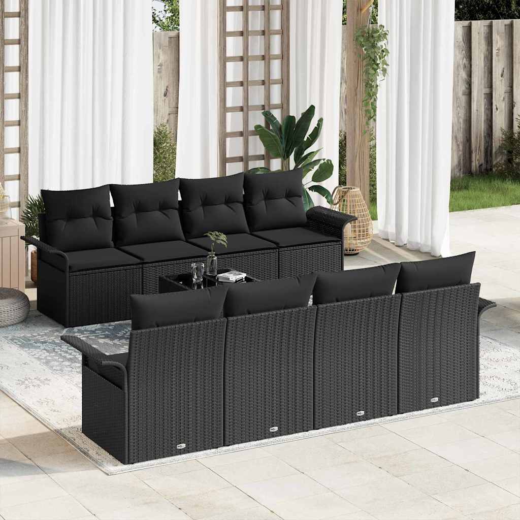 Garten-Sofa-Set mit Kissen 9 pcs Schwarz 55 x 55 x 37 cm