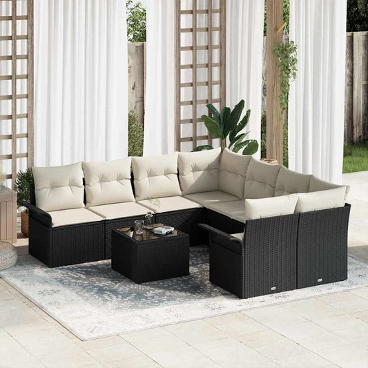 Garten-Sofa-Set mit Kissen 9 pcs Schwarz, Creme 55 x 55 x 37 cm