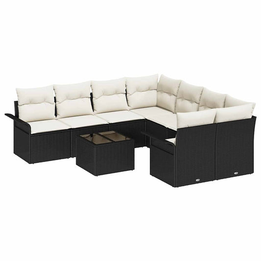 Garten-Sofa-Set mit Kissen 9 pcs Schwarz, Creme 55 x 55 x 37 cm
