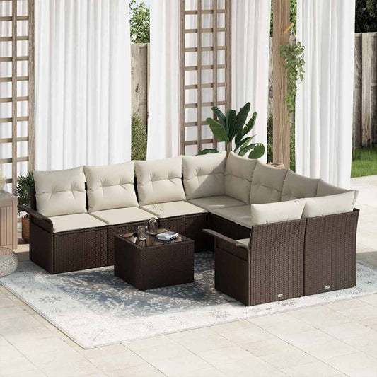 Garten-Sofa-Set mit Kissen 9 pcs Braun, Creme 55 x 55 x 37 cm