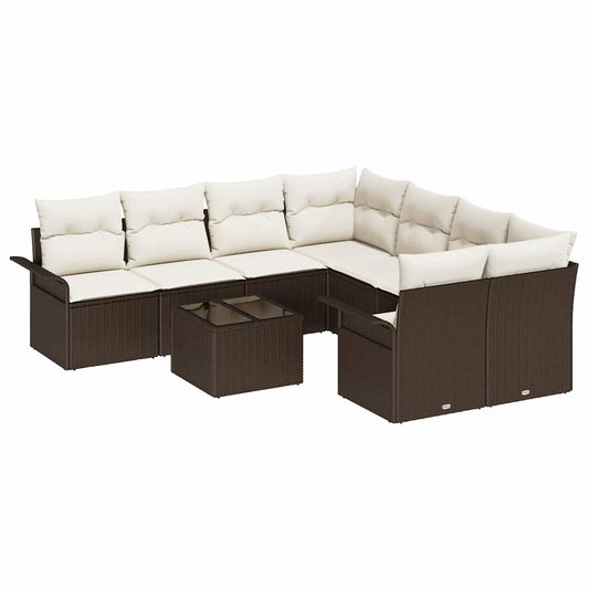Garten-Sofa-Set mit Kissen 9 pcs Braun, Creme 55 x 55 x 37 cm