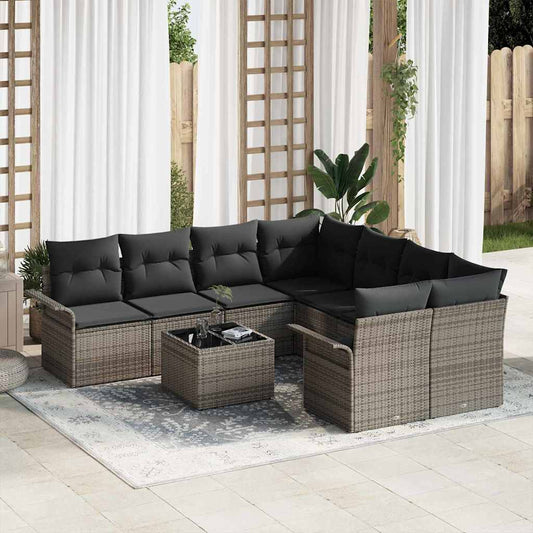 Garten-Sofa-Set mit Kissen 9 pcs Grau 55 x 55 x 37 cm