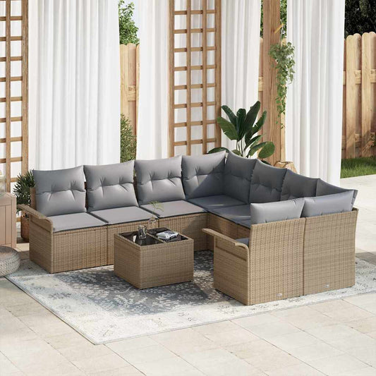 Garten-Sofa-Set mit Kissen 9 pcs Beige, Grau 55 x 55 x 37 cm