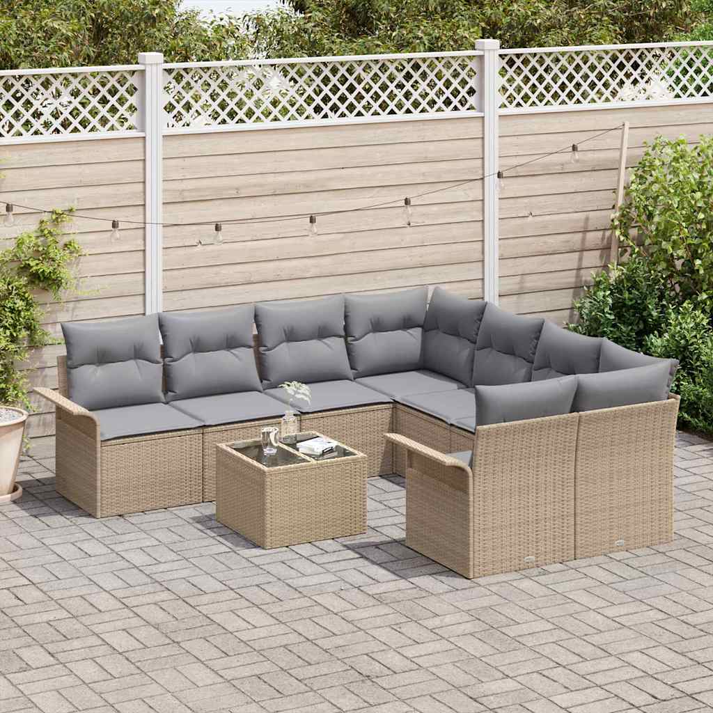 Garten-Sofa-Set mit Kissen 9 pcs Beige, Grau 55 x 55 x 37 cm