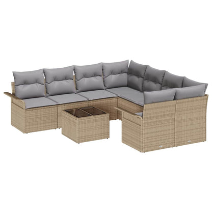 Garten-Sofa-Set mit Kissen 9 pcs Beige, Grau 55 x 55 x 37 cm