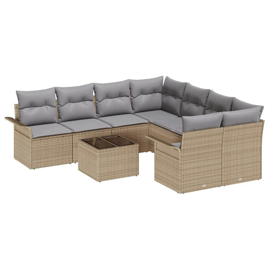 Garten-Sofa-Set mit Kissen 9 pcs Beige, Grau 55 x 55 x 37 cm