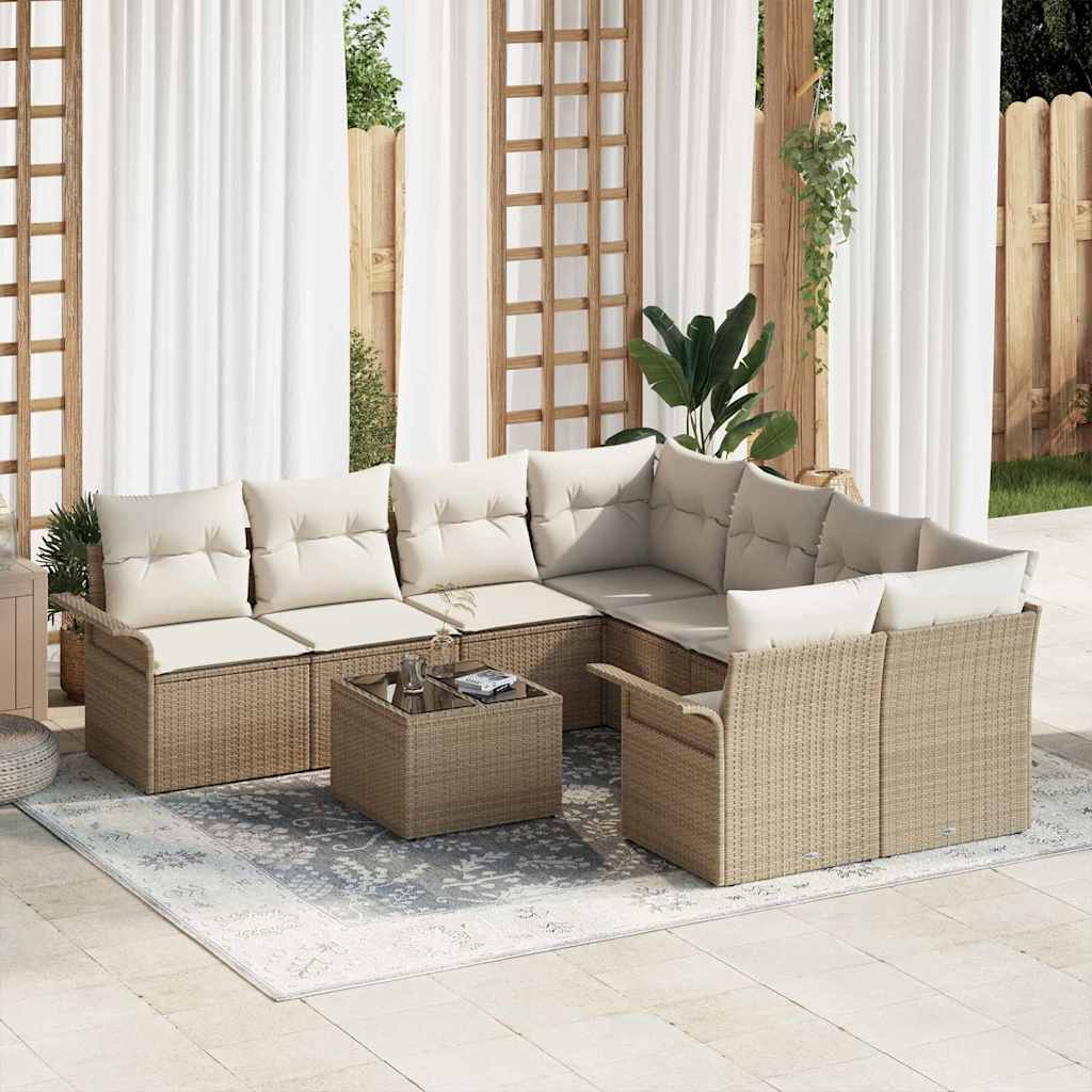 Garten-Sofa-Set mit Kissen 9 pcs Beige, Creme 55 x 55 x 37 cm