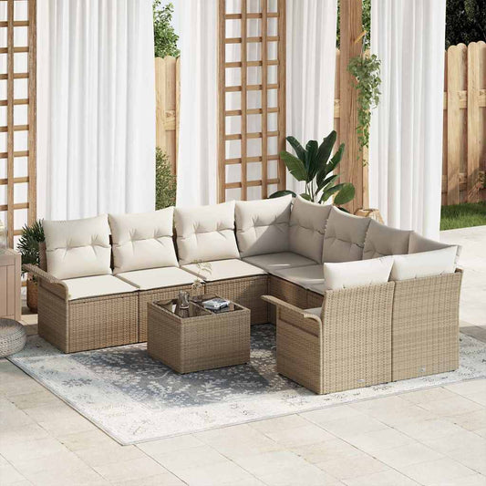 Garten-Sofa-Set mit Kissen 9 pcs Beige, Creme 55 x 55 x 37 cm