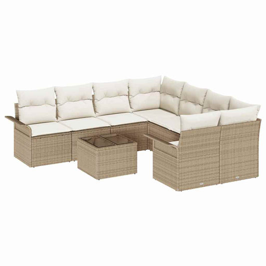 Garten-Sofa-Set mit Kissen 9 pcs Beige, Creme 55 x 55 x 37 cm