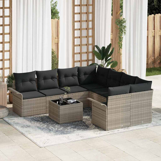 Garten-Sofa-Set 9 pcs Hellgrau, Dunkelgrau 55 x 55 x 37 cm