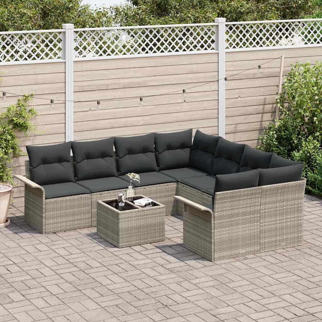 Garten-Sofa-Set 9 pcs Hellgrau, Dunkelgrau 55 x 55 x 37 cm
