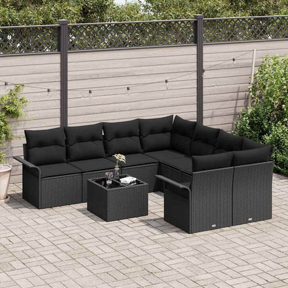 Garten-Sofa-Set mit Kissen 9 pcs Schwarz 55 x 55 x 37 cm