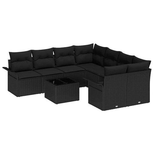 Garten-Sofa-Set mit Kissen 9 pcs Schwarz 55 x 55 x 37 cm