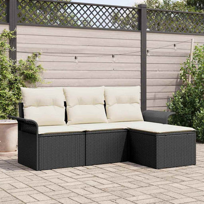 Garten-Sofa-Set mit Kissen 4 pcs Schwarz Poly Rattan