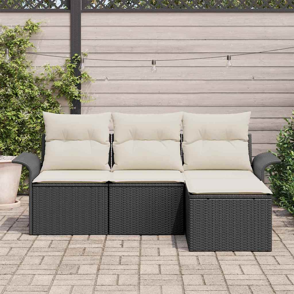 Garten-Sofa-Set mit Kissen 4 pcs Schwarz Poly Rattan