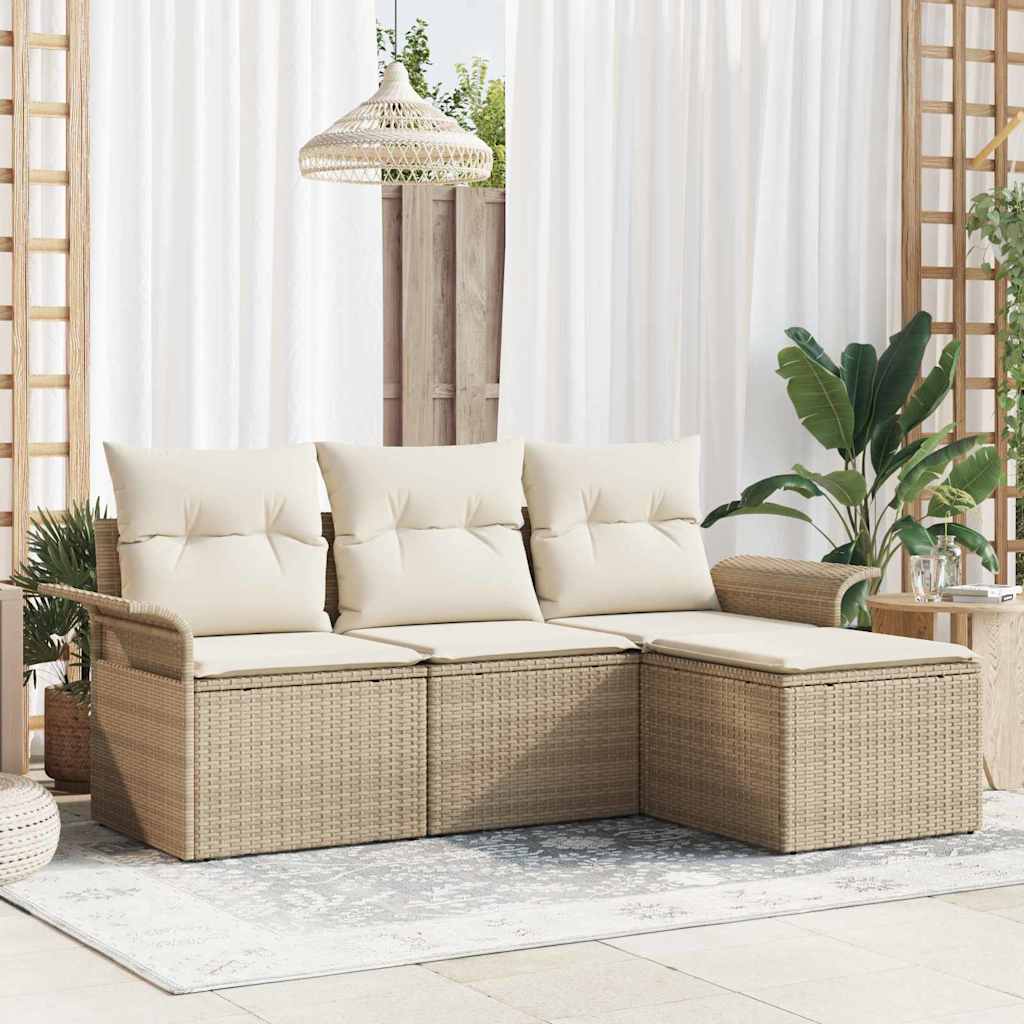 Garten-Sofa-Set mit Kissen mit Speicher 4 pcs Beige Poly Rattan