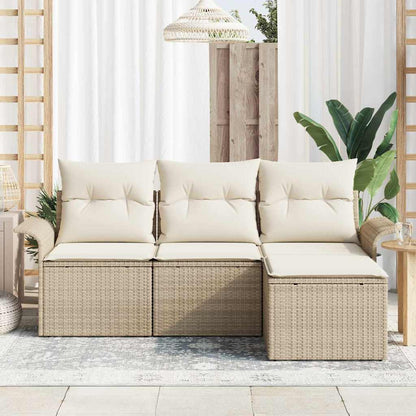 Garten-Sofa-Set mit Kissen mit Speicher 4 pcs Beige Poly Rattan