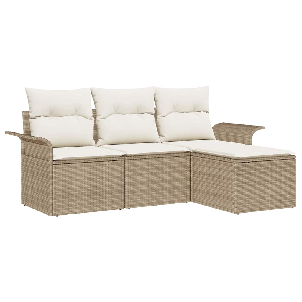 Garten-Sofa-Set mit Kissen mit Speicher 4 pcs Beige Poly Rattan