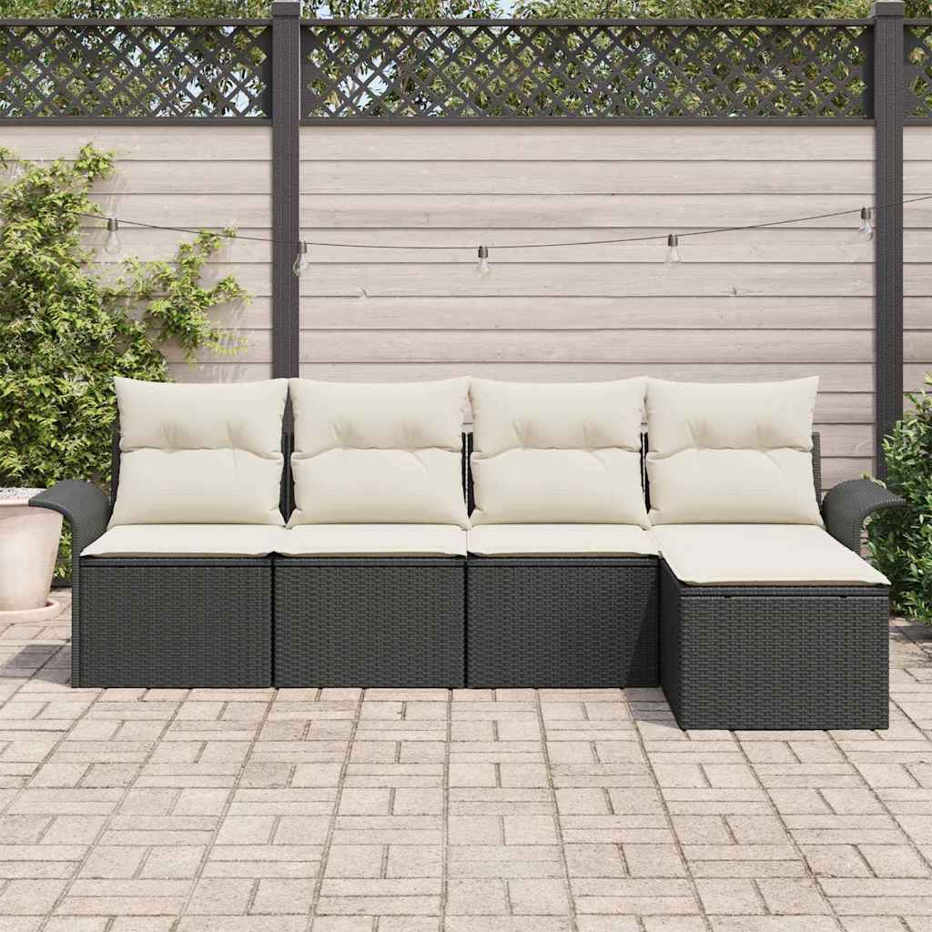 Garten-Sofa-Set mit Kissen 5 pcs Schwarz Poly Rattan