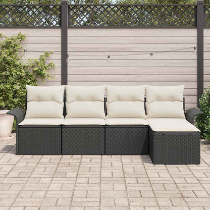 Garten-Sofa-Set mit Kissen 5 pcs Schwarz Poly Rattan