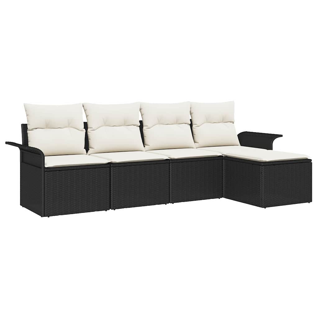 Garten-Sofa-Set mit Kissen 5 pcs Schwarz Poly Rattan