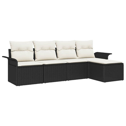 Garten-Sofa-Set mit Kissen 5 pcs Schwarz Poly Rattan