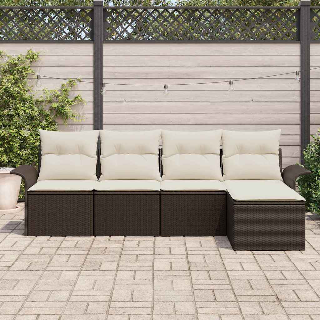 Garten-Sofa-Set mit Kissen mit Speicher 5 pcs Braun Poly Rattan