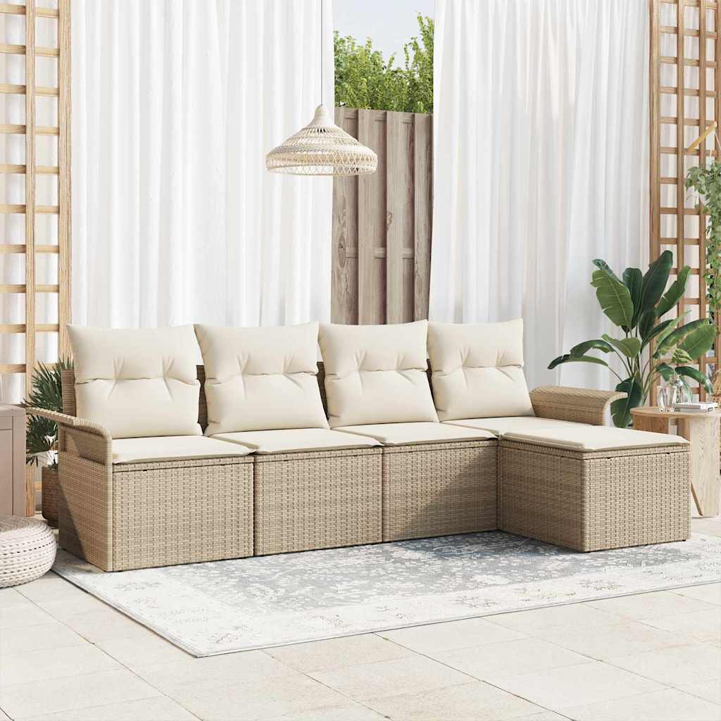 Garten-Sofa-Set mit Kissen mit Speicher 5 pcs Beige Poly Rattan