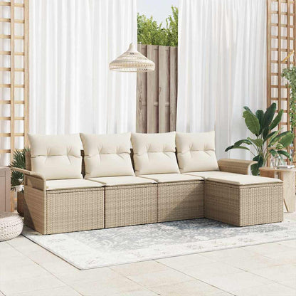 Garten-Sofa-Set mit Kissen mit Speicher 5 pcs Beige Poly Rattan