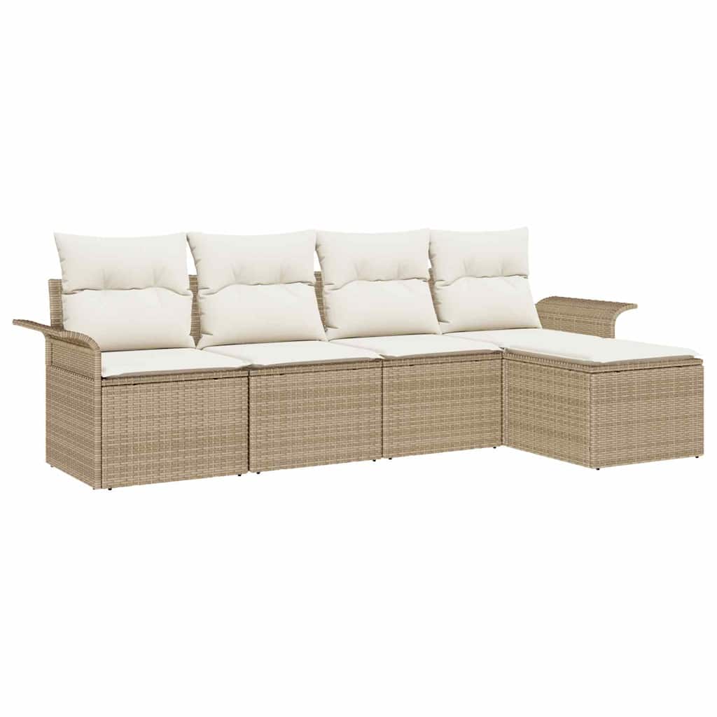 Garten-Sofa-Set mit Kissen mit Speicher 5 pcs Beige Poly Rattan