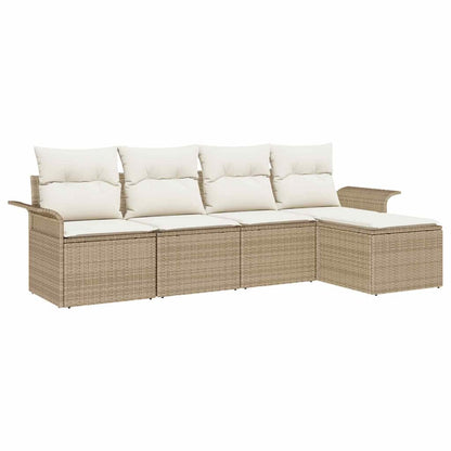 Garten-Sofa-Set mit Kissen mit Speicher 5 pcs Beige Poly Rattan