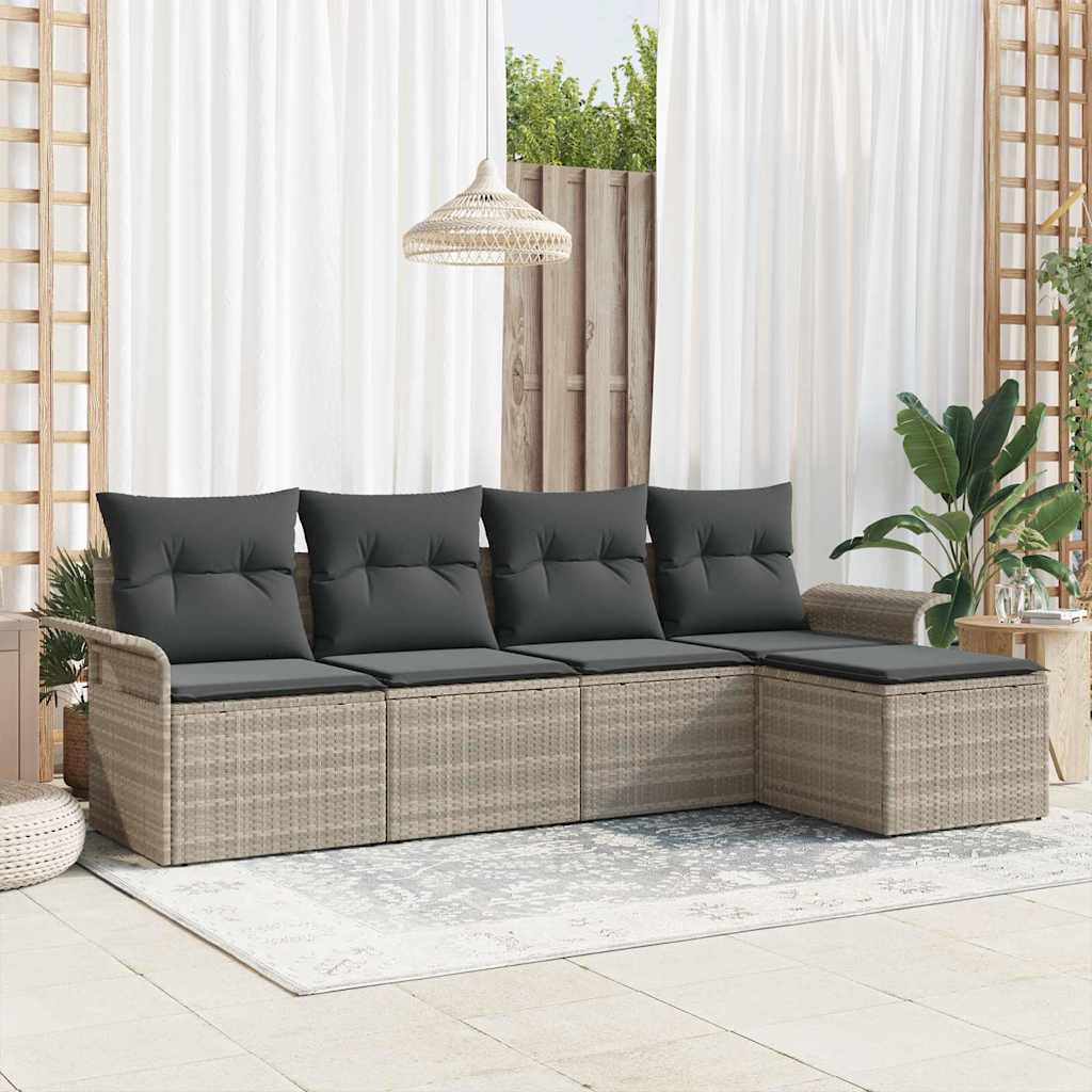 Garten-Sofa-Set mit Kissen 5 pcs Hellgrau Poly Rattan