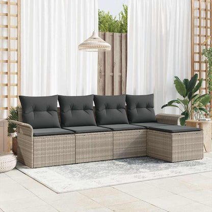Garten-Sofa-Set mit Kissen 5 pcs Hellgrau Poly Rattan