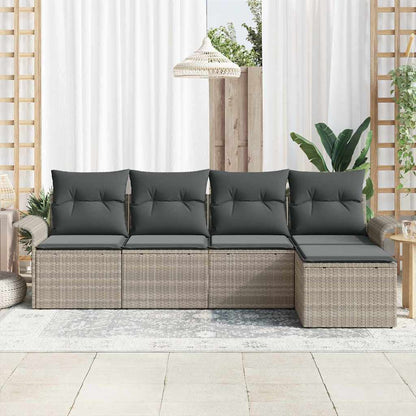 Garten-Sofa-Set mit Kissen 5 pcs Hellgrau Poly Rattan