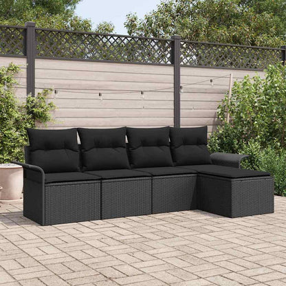 Garten-Sofa-Set mit Kissen 5 pcs Schwarz Poly Rattan