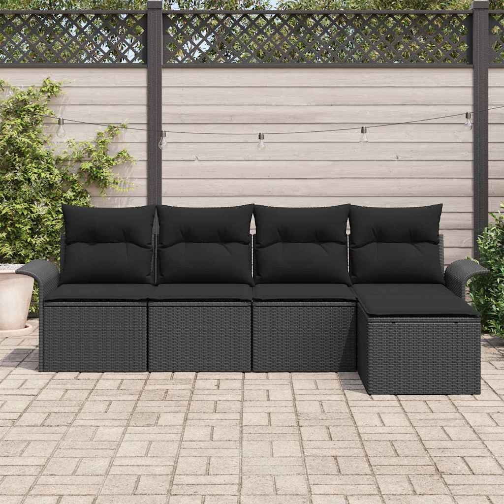Garten-Sofa-Set mit Kissen 5 pcs Schwarz Poly Rattan