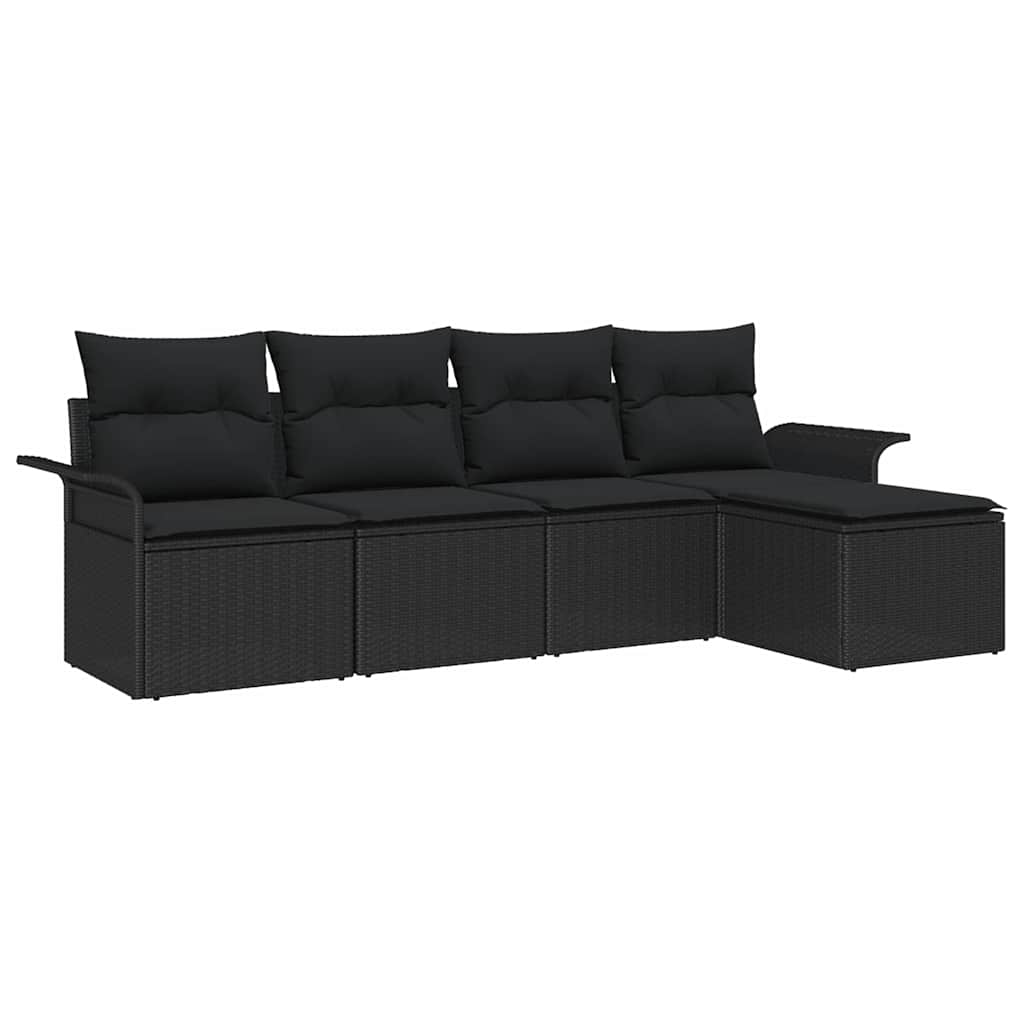 Garten-Sofa-Set mit Kissen 5 pcs Schwarz Poly Rattan