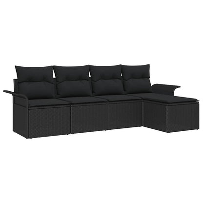 Garten-Sofa-Set mit Kissen 5 pcs Schwarz Poly Rattan