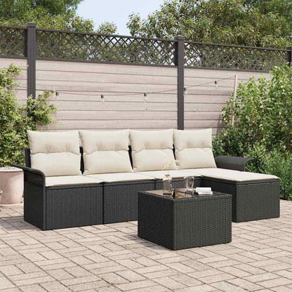 Garten-Sofa-Set mit Kissen 6 pcs Schwarz Poly Rattan