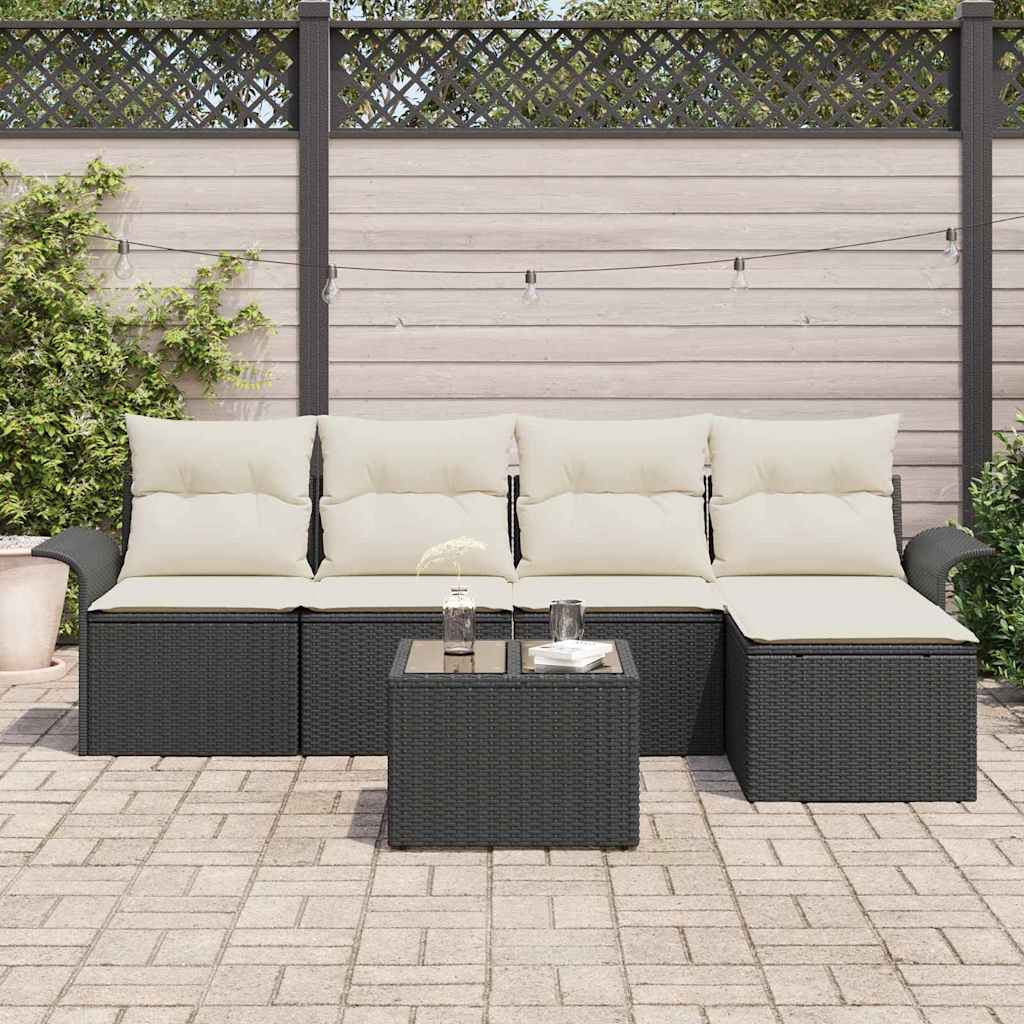 Garten-Sofa-Set mit Kissen 6 pcs Schwarz Poly Rattan