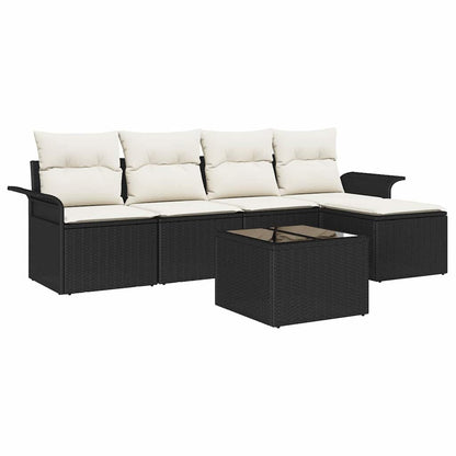 Garten-Sofa-Set mit Kissen 6 pcs Schwarz Poly Rattan