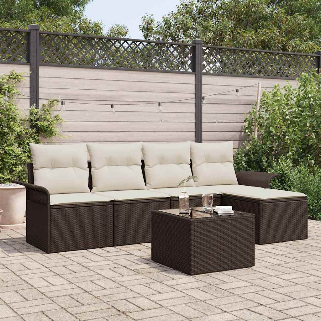 Garten-Sofa-Set mit Kissen mit Speicher 6 pcs Braun Poly Rattan