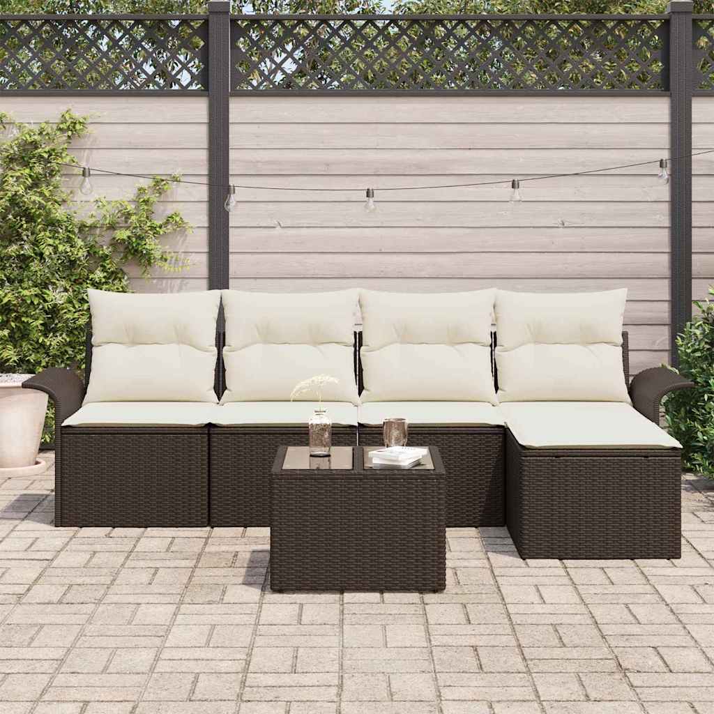 Garten-Sofa-Set mit Kissen mit Speicher 6 pcs Braun Poly Rattan