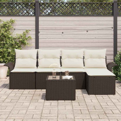 Garten-Sofa-Set mit Kissen mit Speicher 6 pcs Braun Poly Rattan