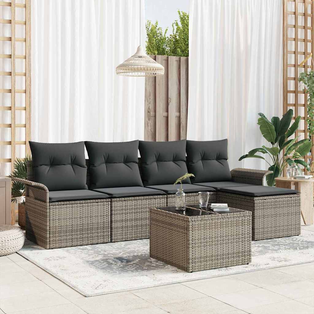 Garten-Sofa-Set mit Kissen mit Speicher 6 pcs Grau Poly Rattan