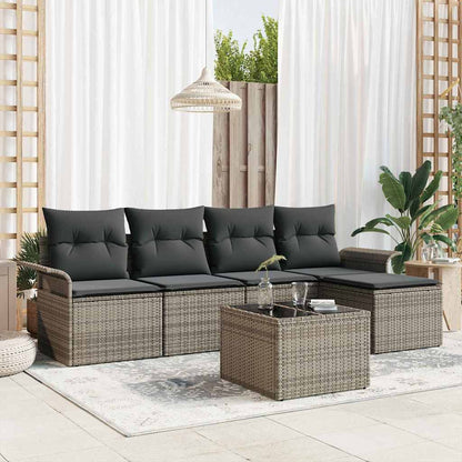Garten-Sofa-Set mit Kissen mit Speicher 6 pcs Grau Poly Rattan