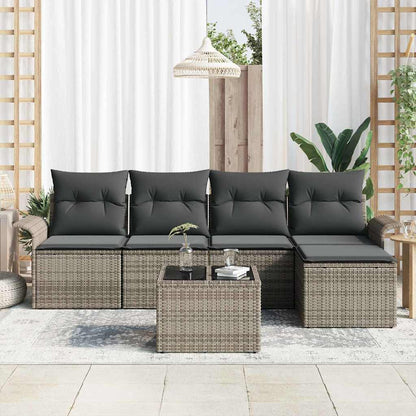 Garten-Sofa-Set mit Kissen mit Speicher 6 pcs Grau Poly Rattan