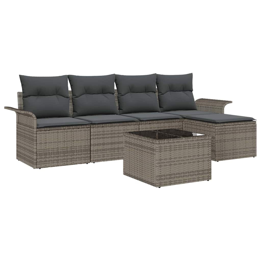 Garten-Sofa-Set mit Kissen mit Speicher 6 pcs Grau Poly Rattan