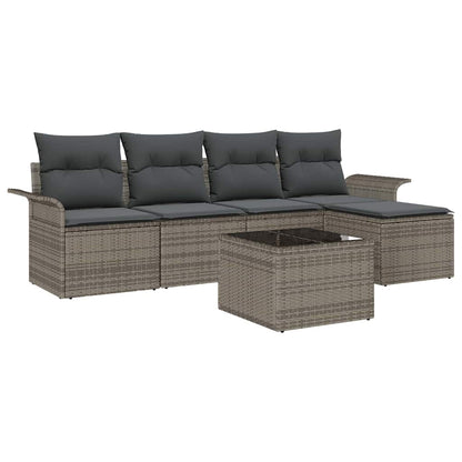Garten-Sofa-Set mit Kissen mit Speicher 6 pcs Grau Poly Rattan